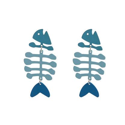 Blue Enamel and Silver-Plated Fishbone Drop Earrings, silver drop earrings for women, elegant gift for her, lifestyle look