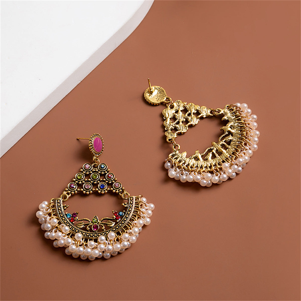 Multicolor Cubic Zirconia & Pearl 18K Gold-Plated Tassel Drop Earrings
