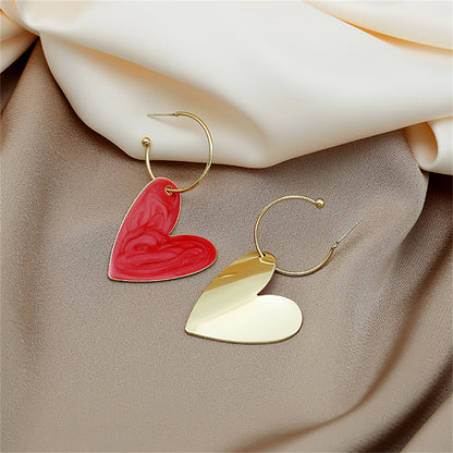 Red Enamel and 18K Gold-Plated Heart Huggie Earrings, gold huggie earrings, vintage-inspired design, side view