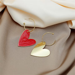 Red Enamel & 18K Gold-Plated Heart Huggie Earrings