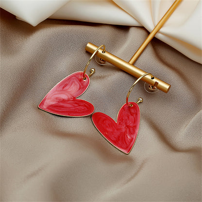 Red Enamel and 18K Gold-Plated Heart Huggie Earrings, gold huggie earrings, vintage-inspired design, detail close-up