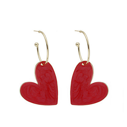 Red Enamel and 18K Gold-Plated Heart Huggie Earrings, gold huggie earrings, vintage-inspired design, front view