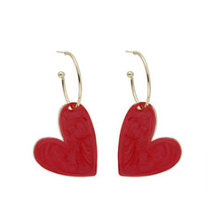 Red Enamel & 18K Gold-Plated Heart Huggie Earrings