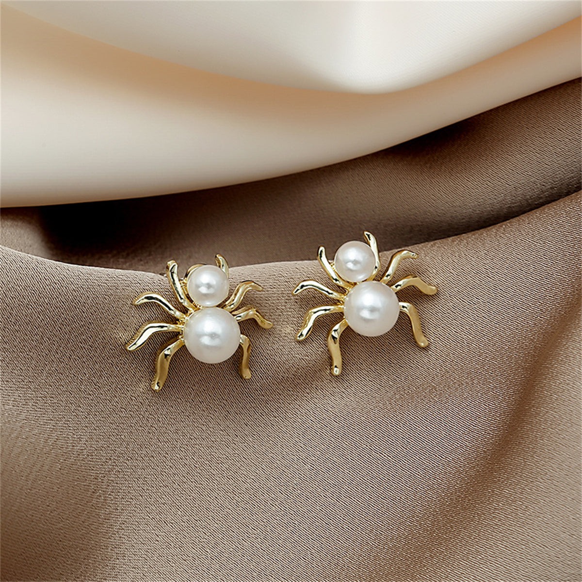 Pearl & 18K Gold-Plated Spider Stud Earrings