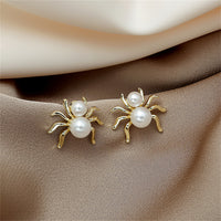 Pearl & 18k Gold-Plated Spider Stud Earrings