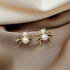 Pearl & 18K Gold-Plated Spider Stud Earrings