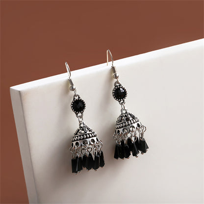 Black Acrylic and Silver-Plated Boho Tassel Drop Earrings, silver drop earrings for women, lifestyle look