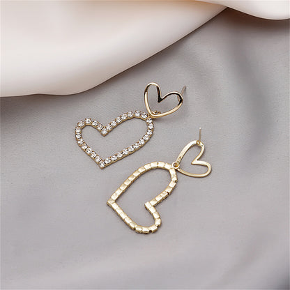 Cubic Zirconia and 18K Gold-Plated Open Heart Drop Earrings, gold drop earrings for women, botanical inspired, front view