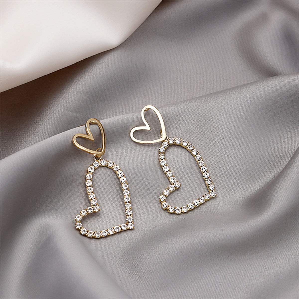 Cubic Zirconia and 18K Gold-Plated Open Heart Drop Earrings, gold drop earrings for women, botanical inspired, lifestyle look