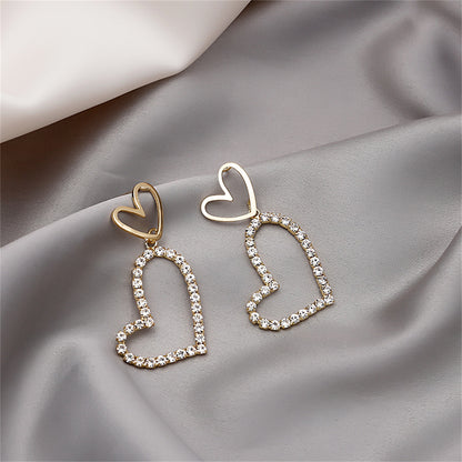 Cubic Zirconia and 18K Gold-Plated Open Heart Drop Earrings, gold drop earrings for women, botanical inspired, lifestyle look