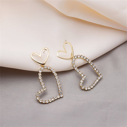 Cubic Zirconia and 18K Gold-Plated Open Heart Drop Earrings, gold drop earrings for women, botanical inspired, side view