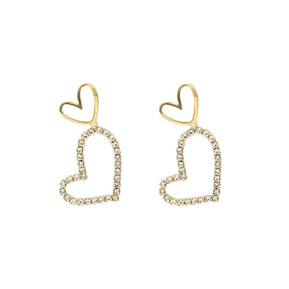 Cubic Zirconia and 18K Gold-Plated Open Heart Drop Earrings, gold drop earrings for women, botanical inspired, styled look