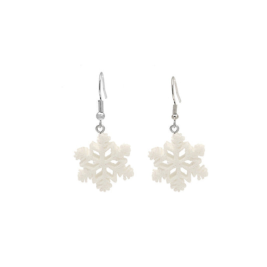 White Resin and Silver-Plated Snowflake Drop Earrings, silver drop earrings for women, elegant gift for her, front view
