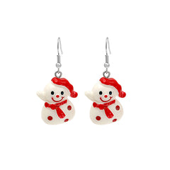 White & Red Resin Snowman Drop Earrings