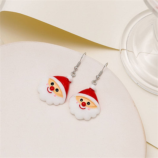 Red and White Resin Santa Drop Earrings, drop earrings for women, elegant gift for her, front view