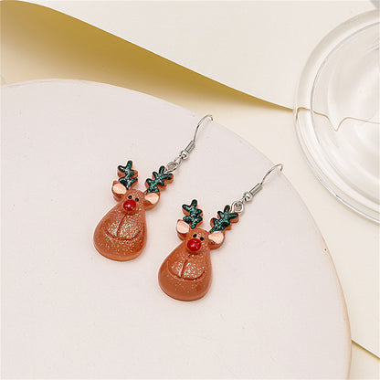Brown and Green Reindeer Drop Earrings, drop earrings for women, elegant gift for her, side view