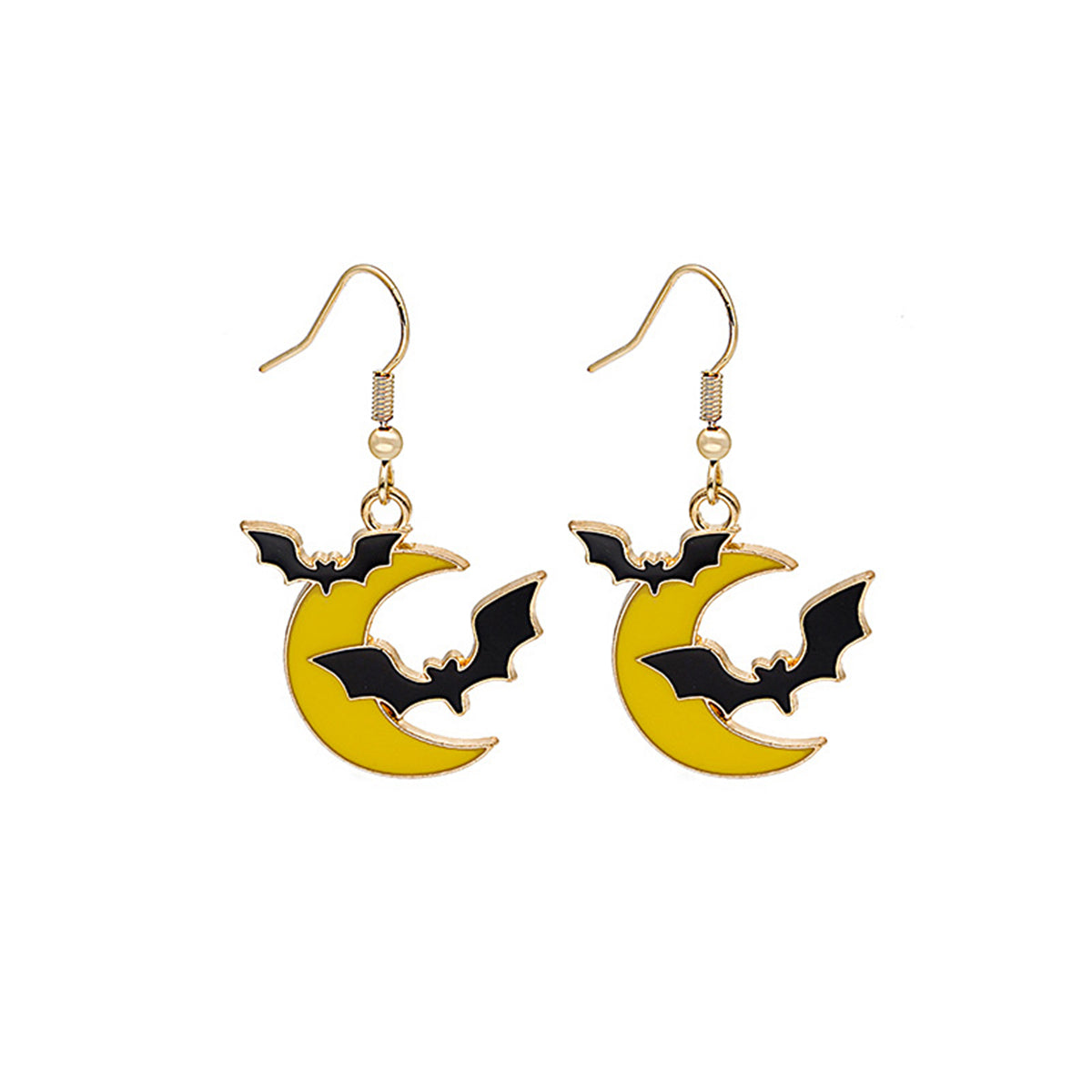 Yellow Enamel & 18K Gold-Plated Bat Moon Drop Earrings