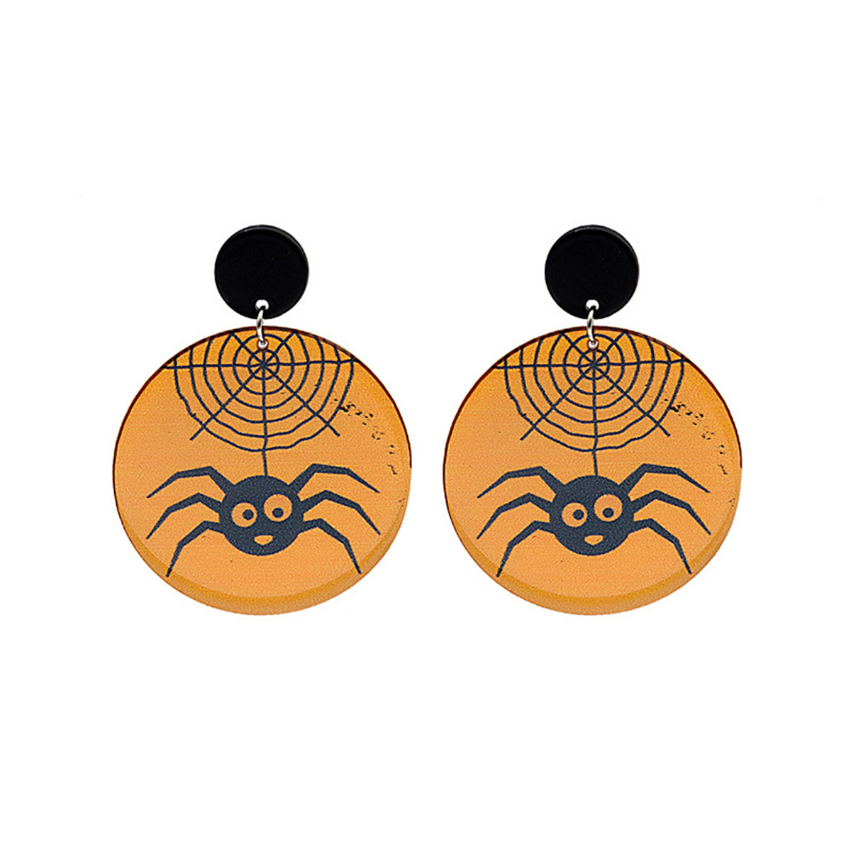 Black and Orange Spider Web Drop Earrings, drop earrings for women, dainty minimalist design, side view