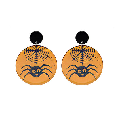 Black and Orange Spider Web Drop Earrings, drop earrings for women, dainty minimalist design, side view