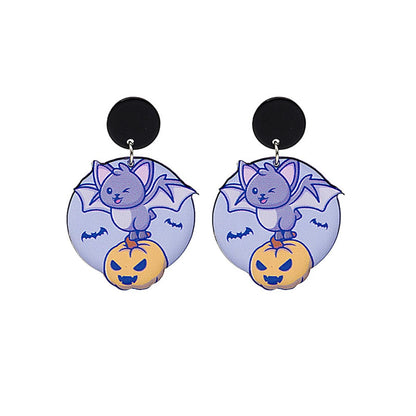 Purple and Black Bat Pumpkin Drop Earrings, drop earrings for women, everyday style, side view