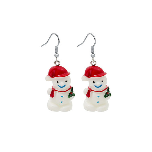 Red and White Snowman Drop Earrings, drop earrings for women, vintage-inspired design, front view