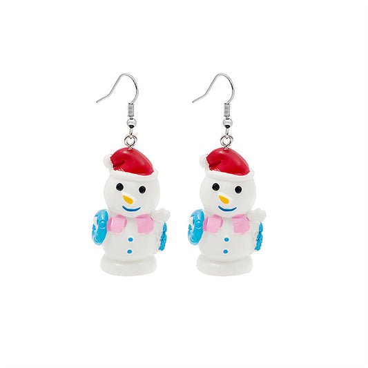 Red and Blue Snowman Drop Earrings, drop earrings for women, dainty minimalist design, front view