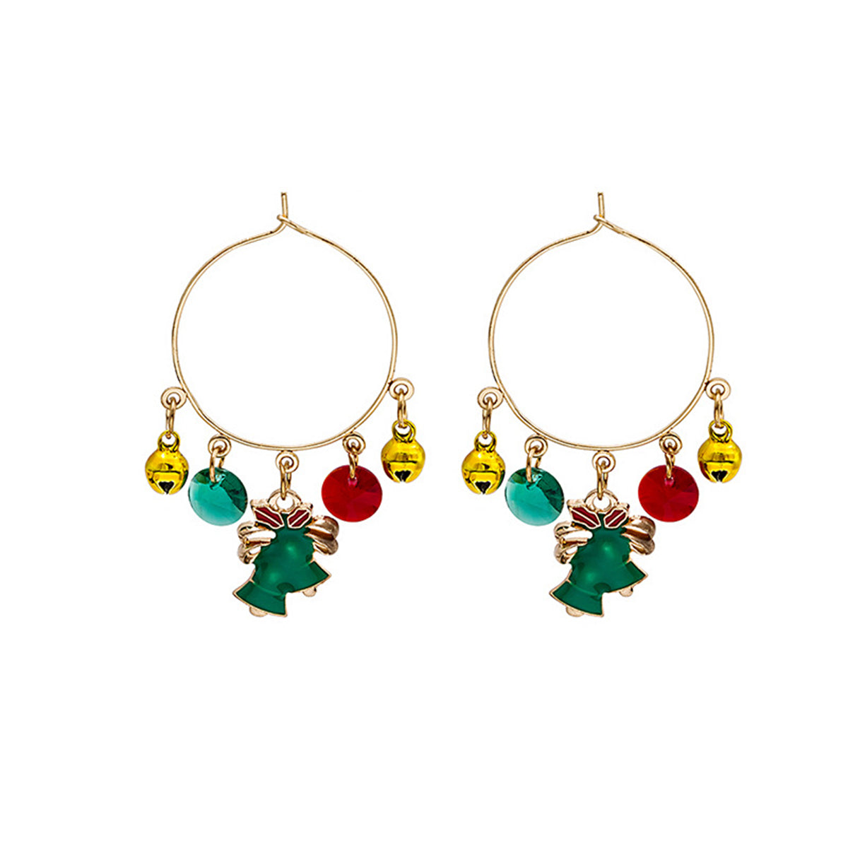 Green Cubic Zirconia and Enamel 18K Gold-Plated Bell Hoop Earrings, gold drop earrings for women, side view