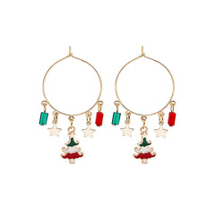 Red Enamel & 18K Gold-Plated Star & Tree Hoop Earrings