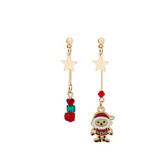 Red Enamel & 18K Gold-Plated Star & Santa Mismatched Drop Earrings