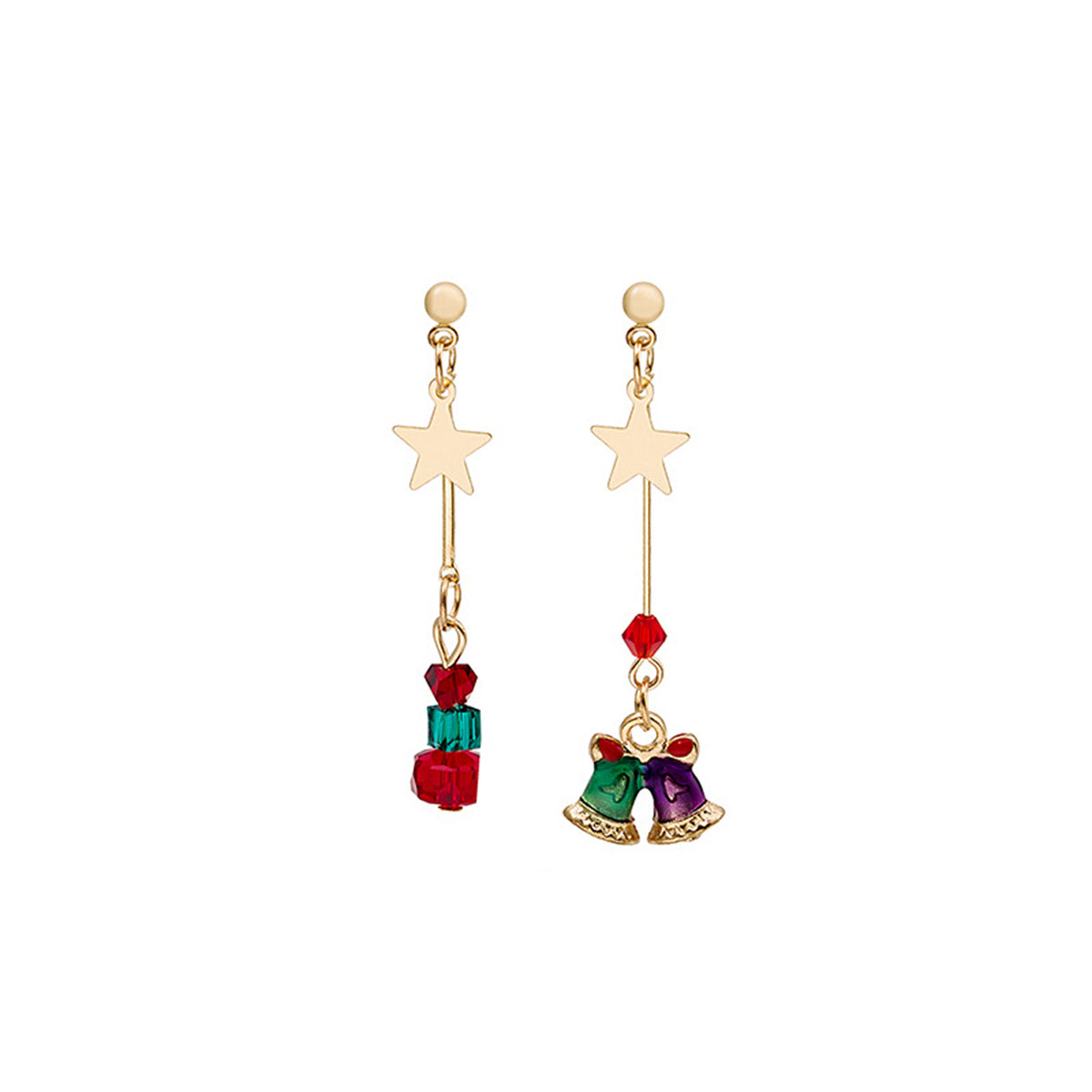 Red Enamel & 18K Gold-Plated Star & Bell Mismatched Drop Earrings
