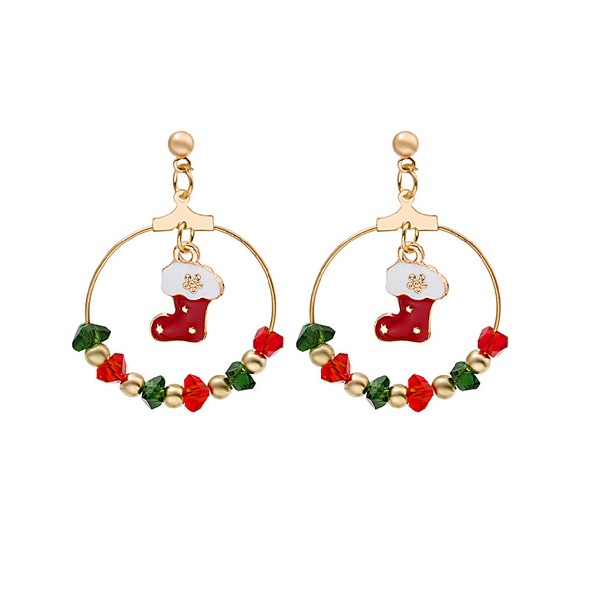 Red Enamel and Acrylic 18K Gold-Plated Boot Drop Earrings, gold drop earrings for women, dainty minimalist design, front view