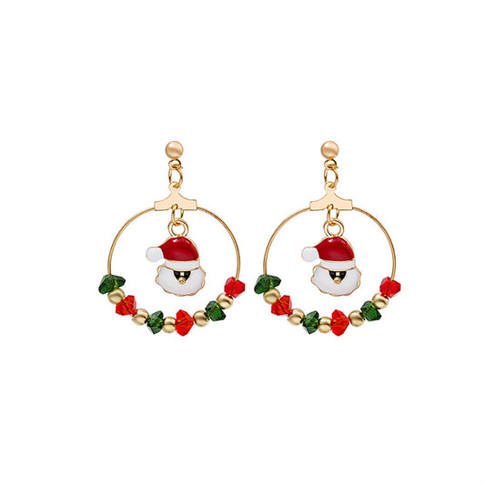 Red Enamel and Acrylic 18K Gold-Plated Santa Drop Earrings, gold drop earrings for women, vintage-inspired design, front view
