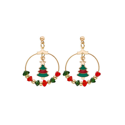 Red Enamel and Acrylic 18K Gold-Plated Christmas Tree Drop Earrings, gold drop earrings for women, everyday style, front view
