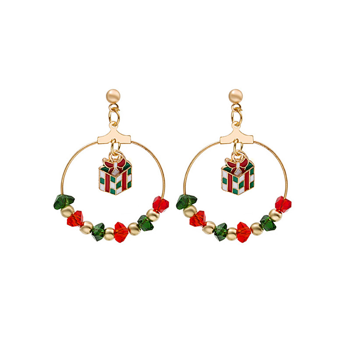 Red Enamel and Acrylic 18K Gold-Plated Gift Box Drop Earrings, gold drop earrings for women, front view