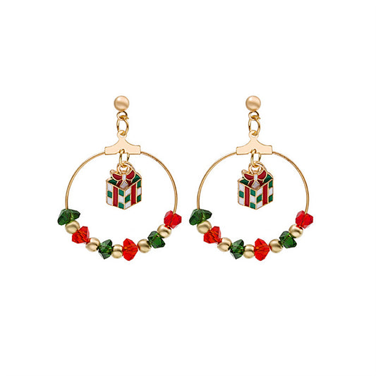 Red Enamel and Acrylic 18K Gold-Plated Gift Box Drop Earrings, gold drop earrings for women, front view