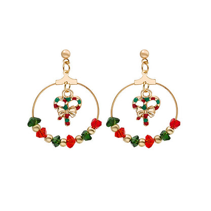Red Enamel and Acrylic 18K Gold-Plated Candy Cane Drop Earrings, gold drop earrings for women, front view