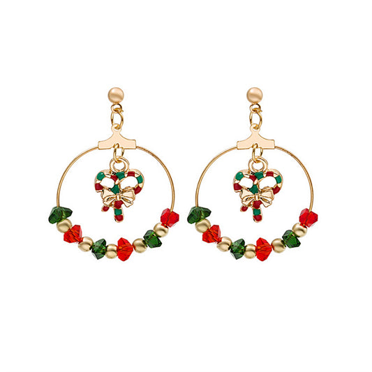Red Enamel and Acrylic 18K Gold-Plated Candy Cane Drop Earrings, gold drop earrings for women, front view