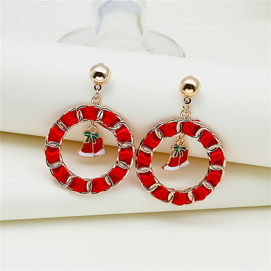 Red Enamel and Polyster 18K Gold-Plated Bell Curb Chain Circle Drop Earrings, gold drop earrings for women, front view