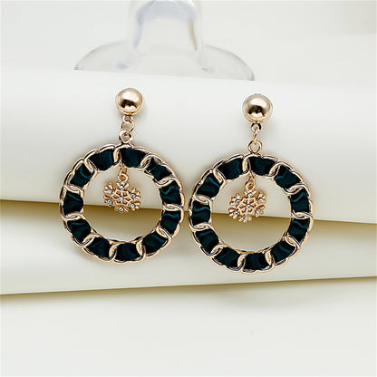 Red Enamel and Polyster 18K Gold-Plated Snowflake Drop Earrings, gold drop earrings for women, front view