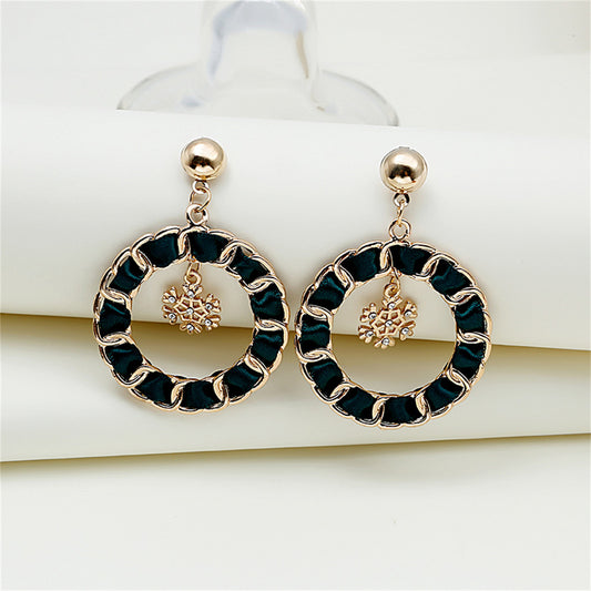 Red Enamel and Polyster 18K Gold-Plated Snowflake Drop Earrings, gold drop earrings for women, front view