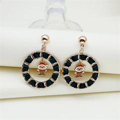 Red Enamel & Polyster 18K Gold-Plated Santa Curb Chain Circle Drop Earrings