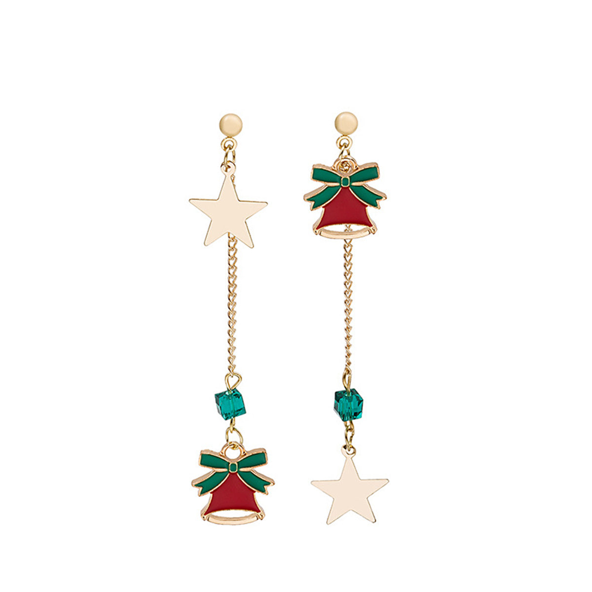 Red Enamel & Acrylic 18K Gold-Plated Star & Bell Mismatched Drop Earrings