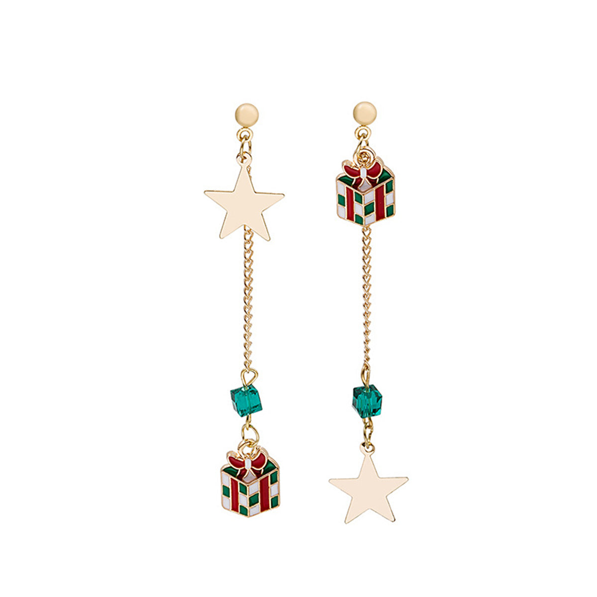 Red Enamel & Acrylic 18K Gold-Plated Star & Gift Box Mismatched Drop Earrings