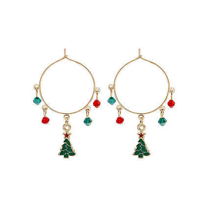 Red Acrylic and Enamel 18K Gold-Plated Christmas Tree Huggie Earrings, gold huggie earrings, side view