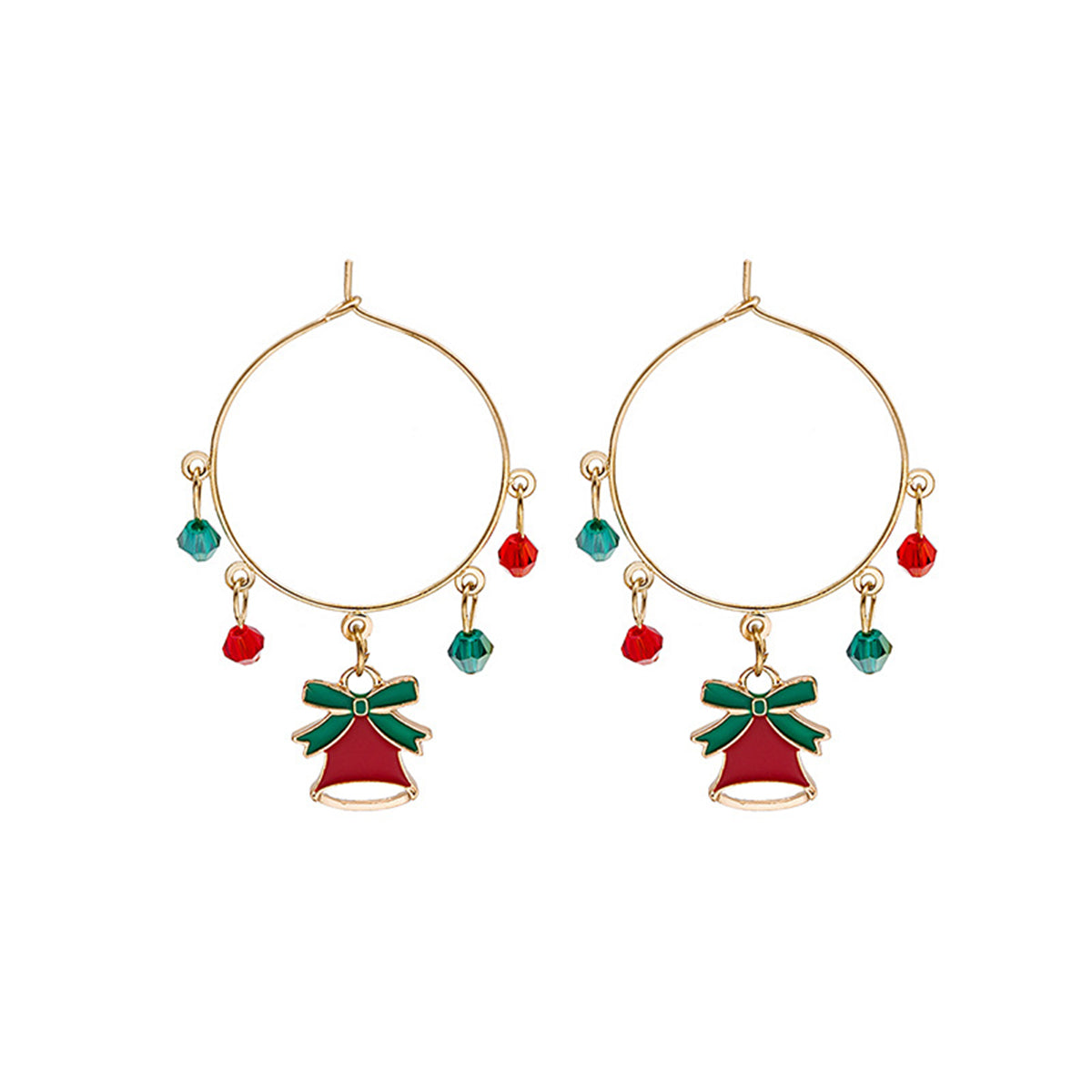 Red Acrylic and Enamel 18K Gold-Plated Bell Hoop Earring, gold drop earrings for women, botanical inspired, front view