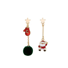 Red Enamel & 18K Gold-Plated Pom-Pom Santa & Mitten Mismatched Drop Earrings