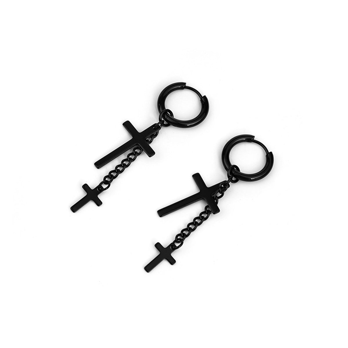 Black Chain Cross Huggie Earrings, huggie earrings, everyday style, front view