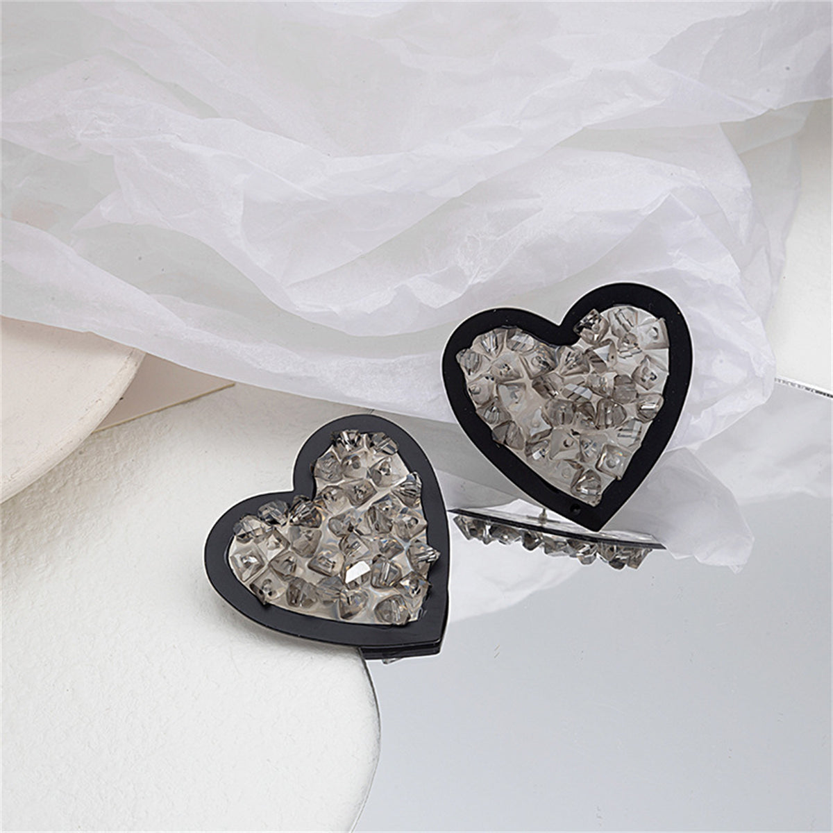 Cubic Zirconia and Enamel Heart Stud Earrings, stud earrings for women, everyday style, front view
