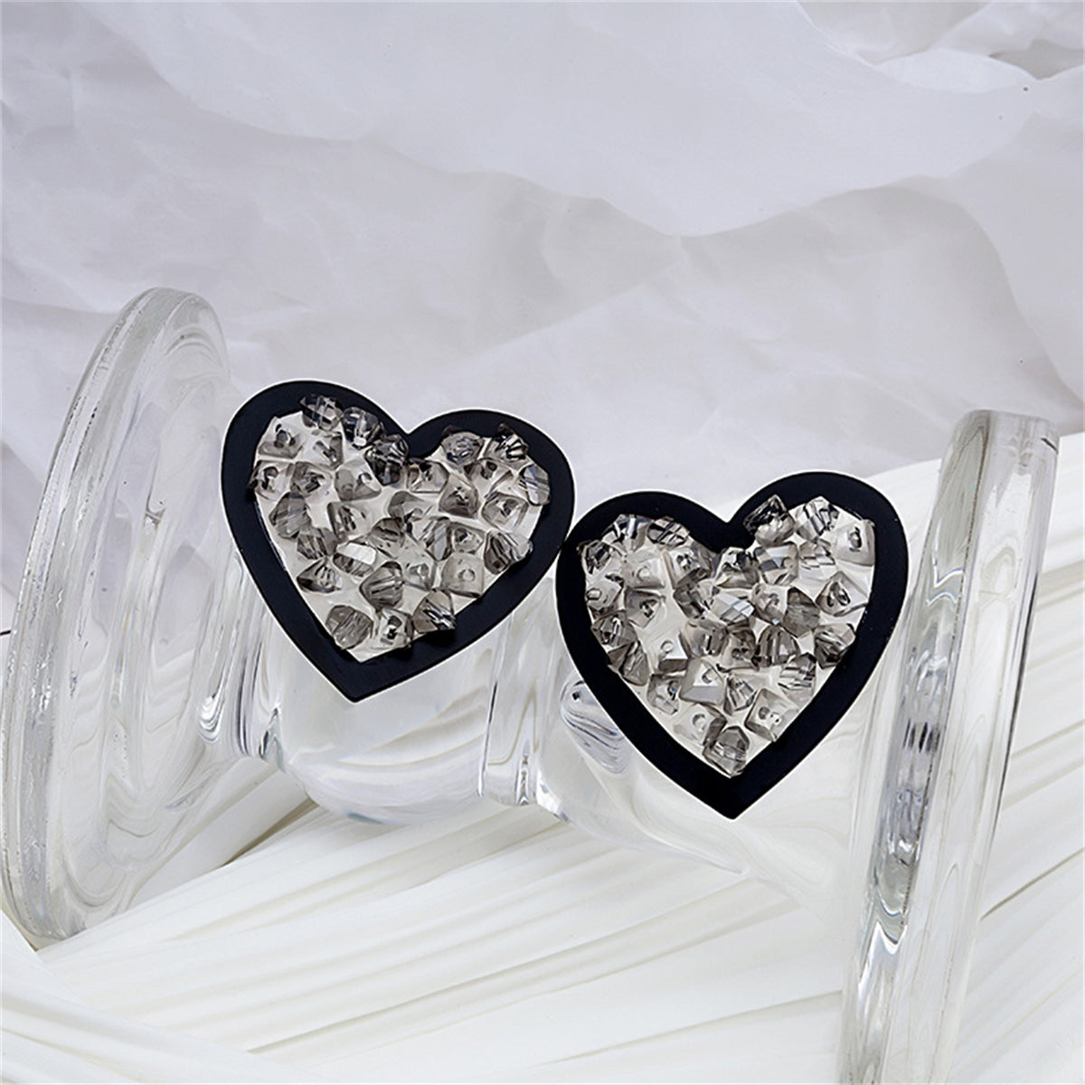 Cubic Zirconia & Enamel Heart Stud Earrings