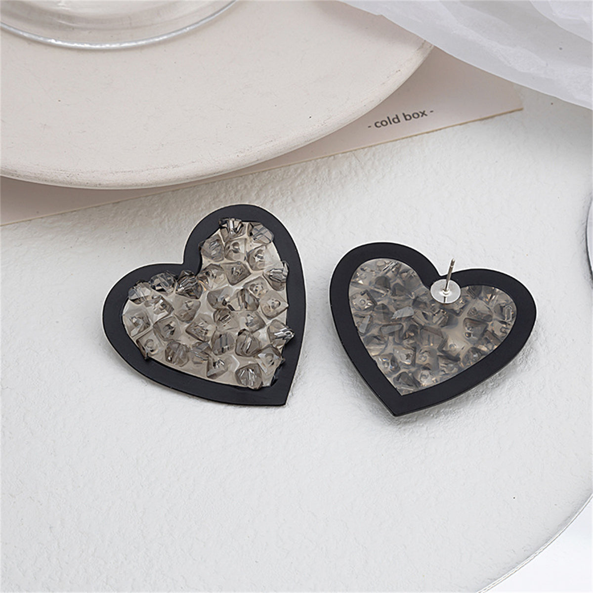 Cubic Zirconia and Enamel Heart Stud Earrings, stud earrings for women, everyday style, side view